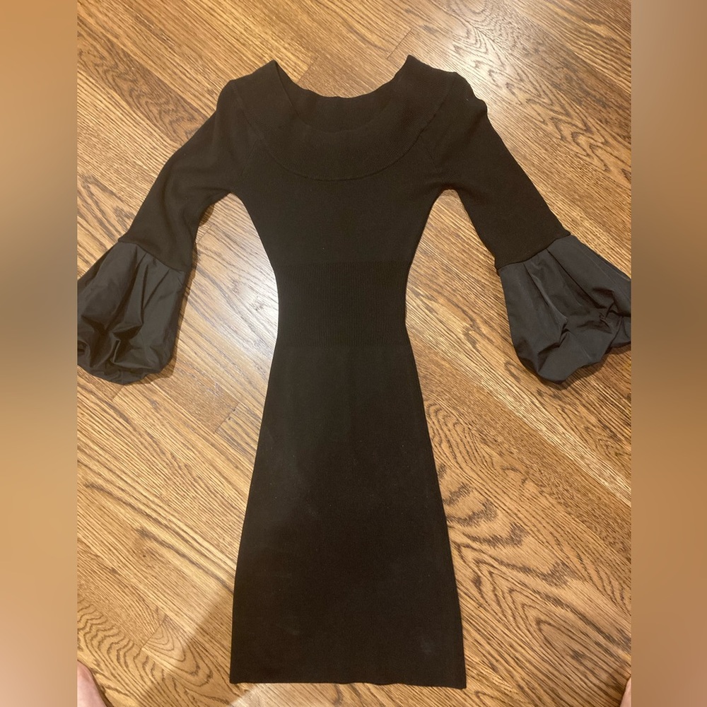 BCBG Max Azria Black Bodycon Mini Dress with Puff Sleeves in XS